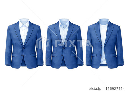 ネイビースーツ3着セット ビジネスジャケット 上半身 人物なし 水彩風イラスト素材 136927364