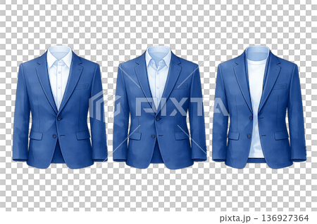 ネイビースーツ3着セット ビジネスジャケット 上半身 人物なし 水彩風イラスト素材 136927364
