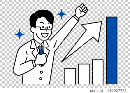 A male doctor who is pleased with a growing graph and a fist pump 136927785