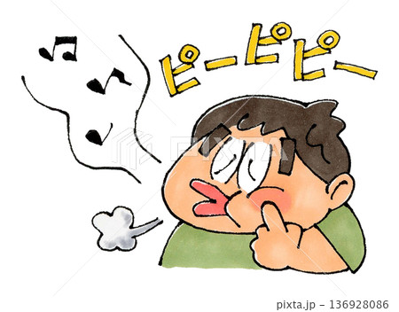 口笛を吹く男の子 136928086