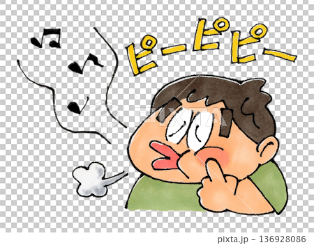 口笛を吹く男の子 136928086