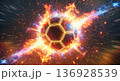 Soccer ball exploding with fire and speed energy 136928539
