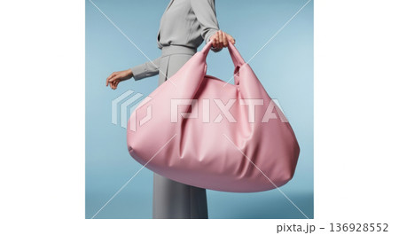 Woman carrying oversized pink fashion bag with modern style 136928552