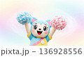 Cute mascot character cheering with colorful pom poms 136928556