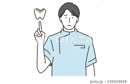 虫歯と男性歯科医師のイメージデザインイラスト素材 136928694