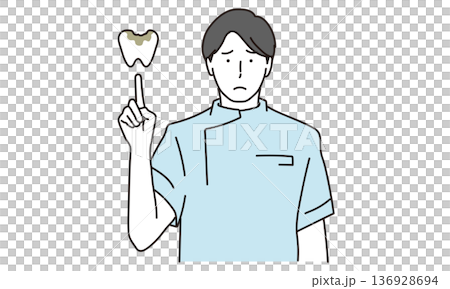 虫歯と男性歯科医師のイメージデザインイラスト素材 136928694