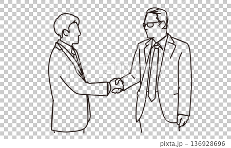 握手をする男性サラリーマンの外交イメージの線画イラスト 136928696