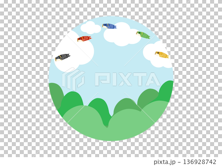 Simple illustration of carp streamers swimming in the spring sky_sticker style 136928742