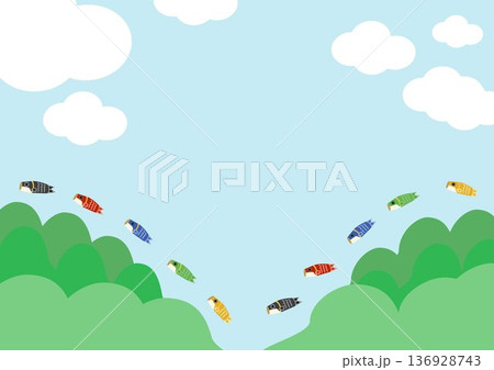 春の青空を新緑に沿って順番に列になって泳ぐこいのぼりの背景素材 春の青空を新緑に沿って順番に列になって泳ぐこいのぼりの背景素材 136928743