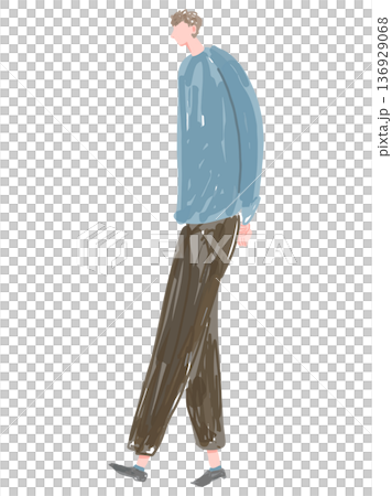 後ろで腕組んで歩く若い男性の全身イラスト 後ろで腕組んで歩く若い男性の全身イラスト 136929068