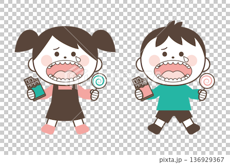 A child with lots of cavities holding candy A child with lots of cavities holding candy 136929367