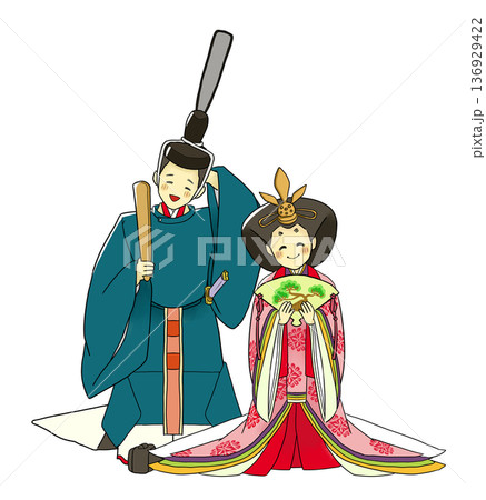 上巳の節句を迎え、にっこり仲良くほほえむ、ひな人形のお内裏様 上巳の節句を迎え、にっこり仲良くほほえむ、ひな人形のお内裏様 136929422