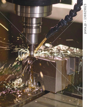 CNC milling processing on steel with cooling CNC milling processing on steel with cooling 136929823