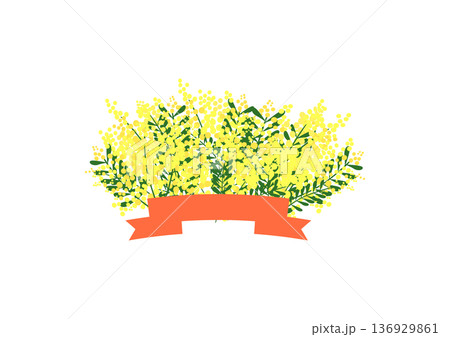 ミモザの花束とリボンバナー_タイトル 136929861