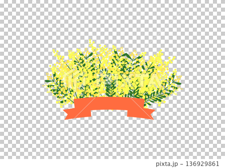 ミモザの花束とリボンバナー_タイトル 136929861