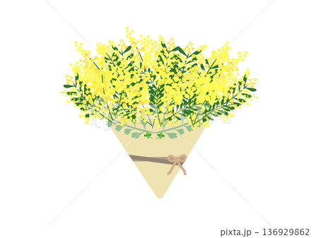 ミモザの花束のイラスト ミモザの花束のイラスト 136929862