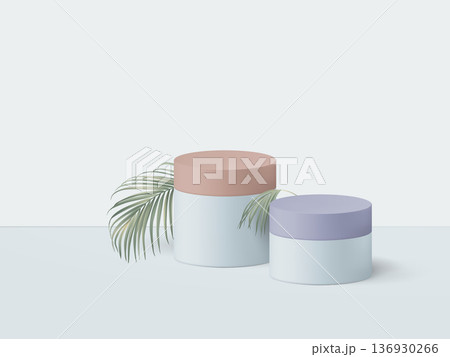 Product display mockup design, pastel circle podium decorated with indoor bamboo palm leaves Product display mockup design, pastel circle podium decorated with indoor bamboo palm leaves 136930266