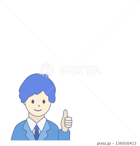 スーツの男性が親指OKサインを出すビジネス人物イラスト　余白あり 136930413