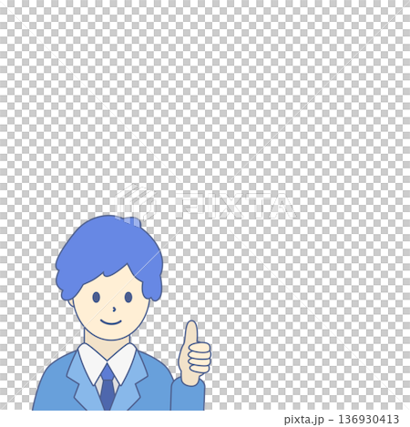 スーツの男性が親指OKサインを出すビジネス人物イラスト　余白あり 136930413