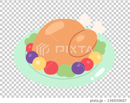 可愛的烤雞插圖 136930687