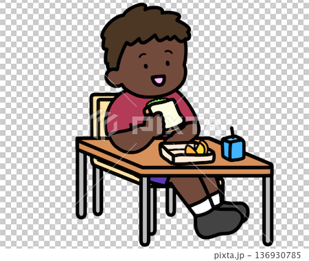 School Life: A black boy eating lunch at his desk (sandwich) School Life: A black boy eating lunch at his desk (sandwich) 136930785