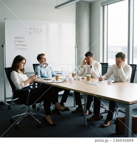 ブレーンストーミングで会話が弾まない様子 ブレーンストーミングで会話が弾まない様子 136930894