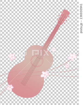 粉紅色吉他和花朵插圖 粉紅色吉他和花朵插圖 136930941