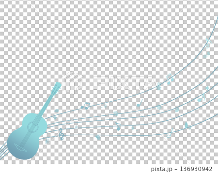 Blue guitar, flowers, and musical notes illustration Blue guitar, flowers, and musical notes illustration 136930942