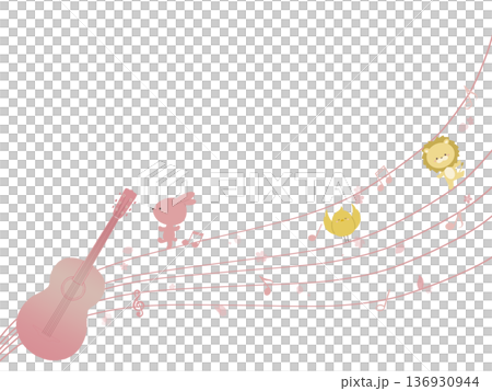 ピンク色のギターと動物たちのイラスト 136930944