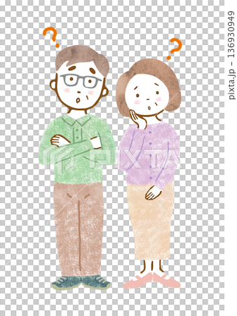 悩んでいる様子のシニアカップルのイラスト（全身） 136930949