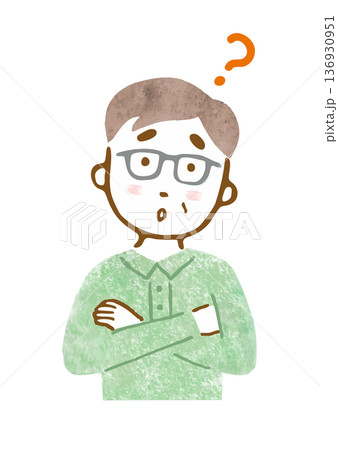 悩んでいる様子のシニア男性のイラスト（上半身） 136930951