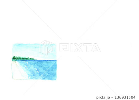 透明水彩絵の具で描いたラフな海辺のイラストB 136931504