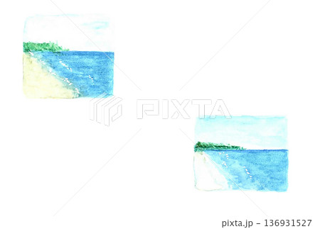 透明水彩絵の具で描いた2枚のラフな海辺のイラストB 136931527