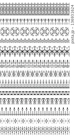 Seamless tribal geometric ornament tattoo horizontal pattern set collection 136931624