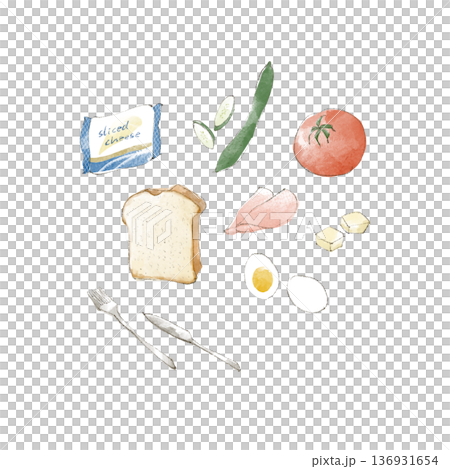 水彩で描いたサンドイッチ具材のイラスト 水彩で描いたサンドイッチ具材のイラスト 136931654