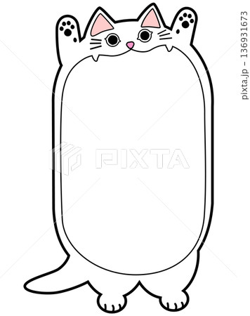 猫型フキダシ（タテ／大きな口の白猫） 136931673