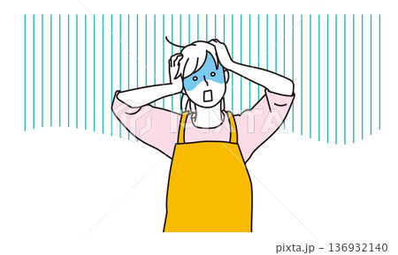ショックで頭を抱える主婦のイラスト素材 136932140