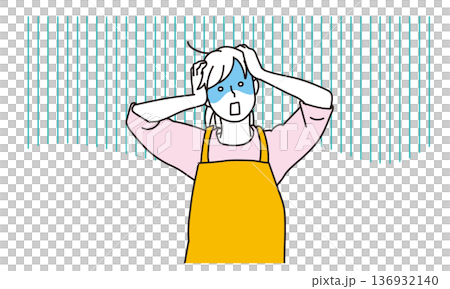 ショックで頭を抱える主婦のイラスト素材 136932140
