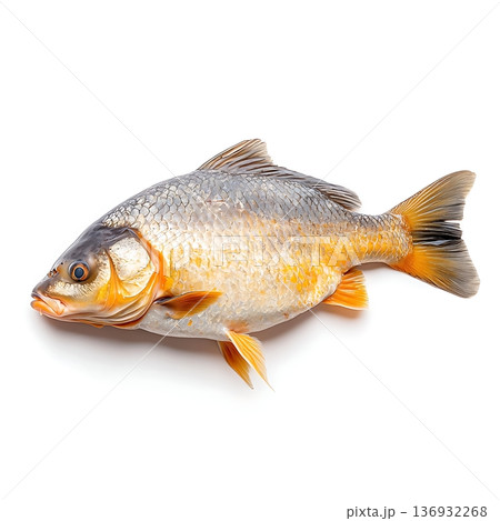 Freshwater fish on white background with detailed scales and vibrant colors showcasing beauty 136932268
