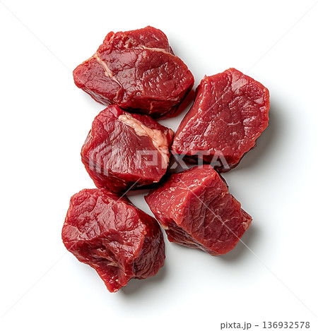Fresh Raw Beef Cuts on White Background for Cooking and Culinary Preparation 136932578