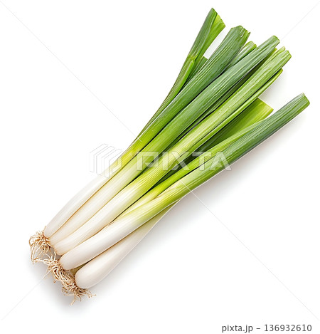 Fresh Green Onions with Crisp Leaves and Roots Ready for Culinary Delights and Healthy Recipes 136932610