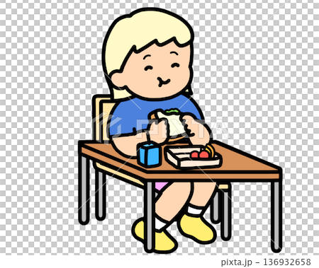 Lunchtime: Blonde girl eating a sandwich at her desk 136932658