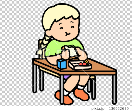 Lunchtime: Blonde girl eating a sandwich at her desk Lunchtime: Blonde girl eating a sandwich at her desk 136932659