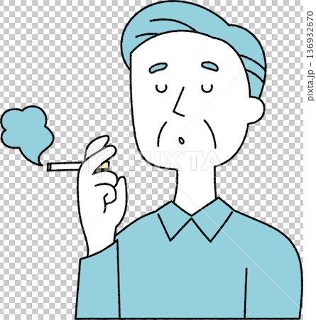 一位老人在抽煙，黑白照片 136932670