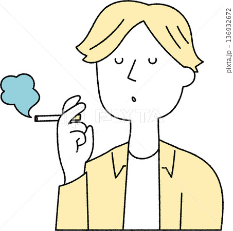 タバコを吸う若い男性単色 136932672