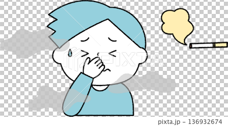 Boy suffering from cigarette smoke, monochromatic 136932674