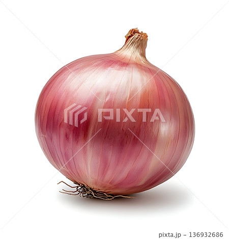Fresh Red Onion on White Background for Culinary and Food Preparation Use in Various Dishes 136932686