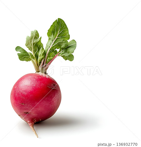 Fresh Radish with Green Leaves, Vibrant Color and Natural Details for Culinary Use Fresh Radish with Green Leaves, Vibrant Color and Natural Details for Culinary Use 136932770