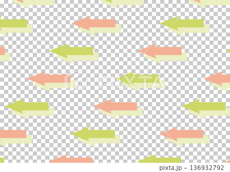 [透明背景] 粉紅色和黃綠色箭頭指向左側的設計，呈現規則圖案排列。 136932792