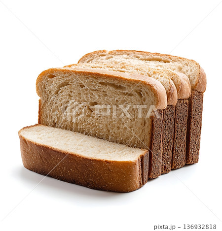 Freshly Sliced Bread Loaves on White Background for Bakery and Food Photography 136932818